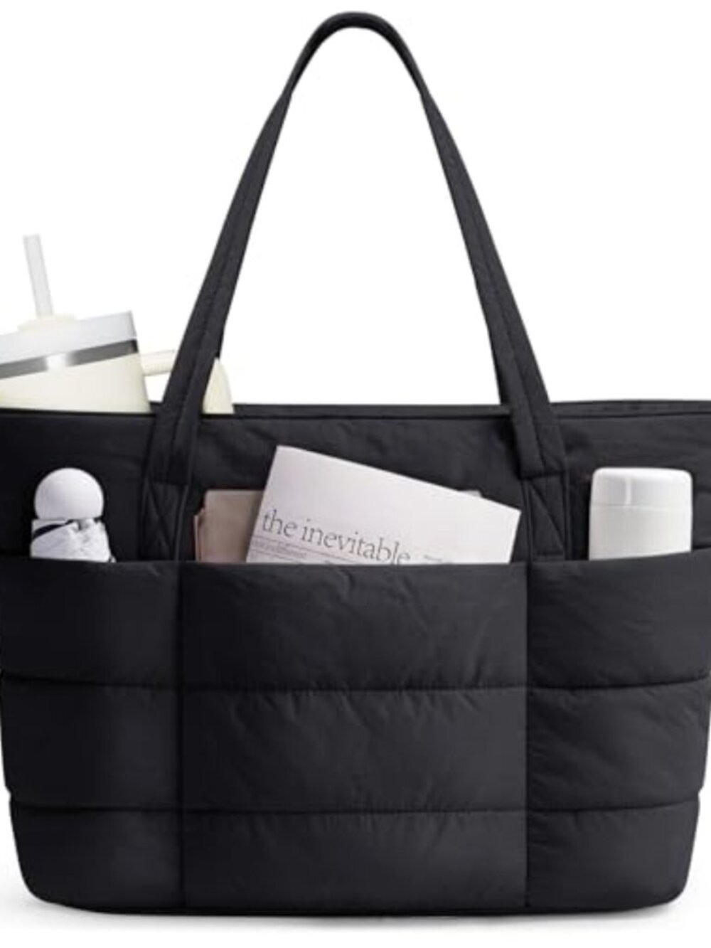 Quilted Puffer Tote Bag for Women, Travel Work Laptop Bag, Nylon,